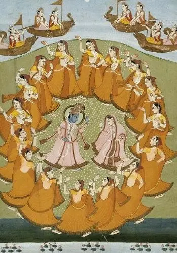 Krishna and Radha dancing the Rasalila