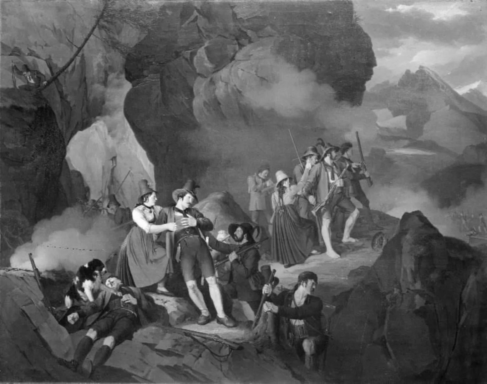 Tyrolese Fighting the French in the Mountains, by Unknown, 1850