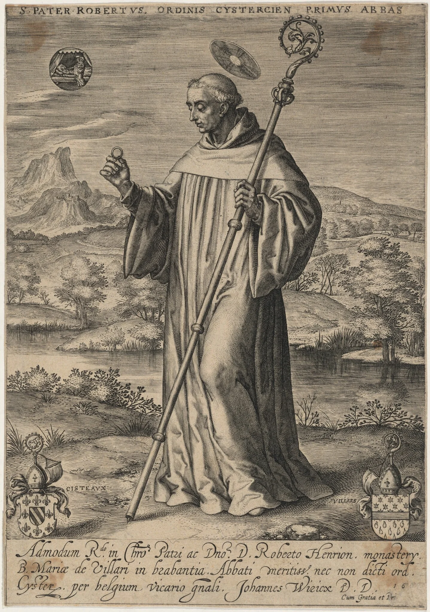 Saint Robert, Founder and First Abbot of the Cistercian Monks, by Johan Wierix, ink, 1582