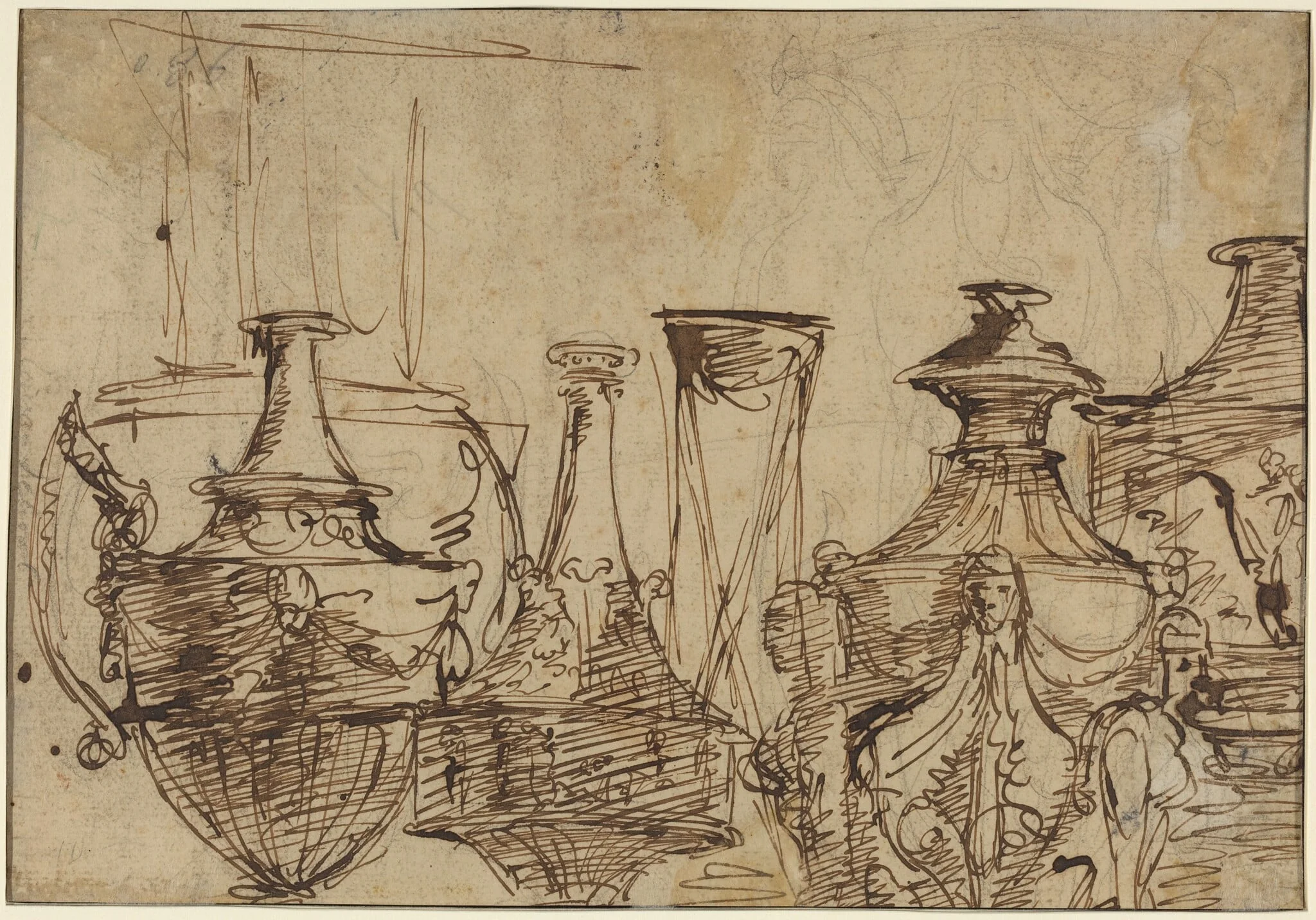 Designs for Vases [verso], by Giuseppe Cades, ink, 1774