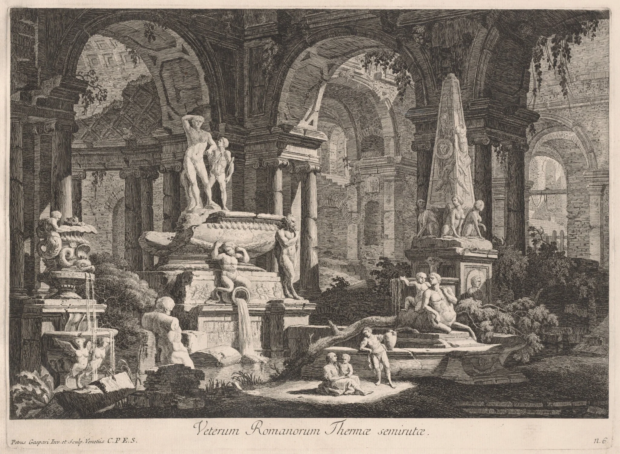 Veterum Romanorum Thermae semirutae, by Pietro Gaspari, ink, 1771