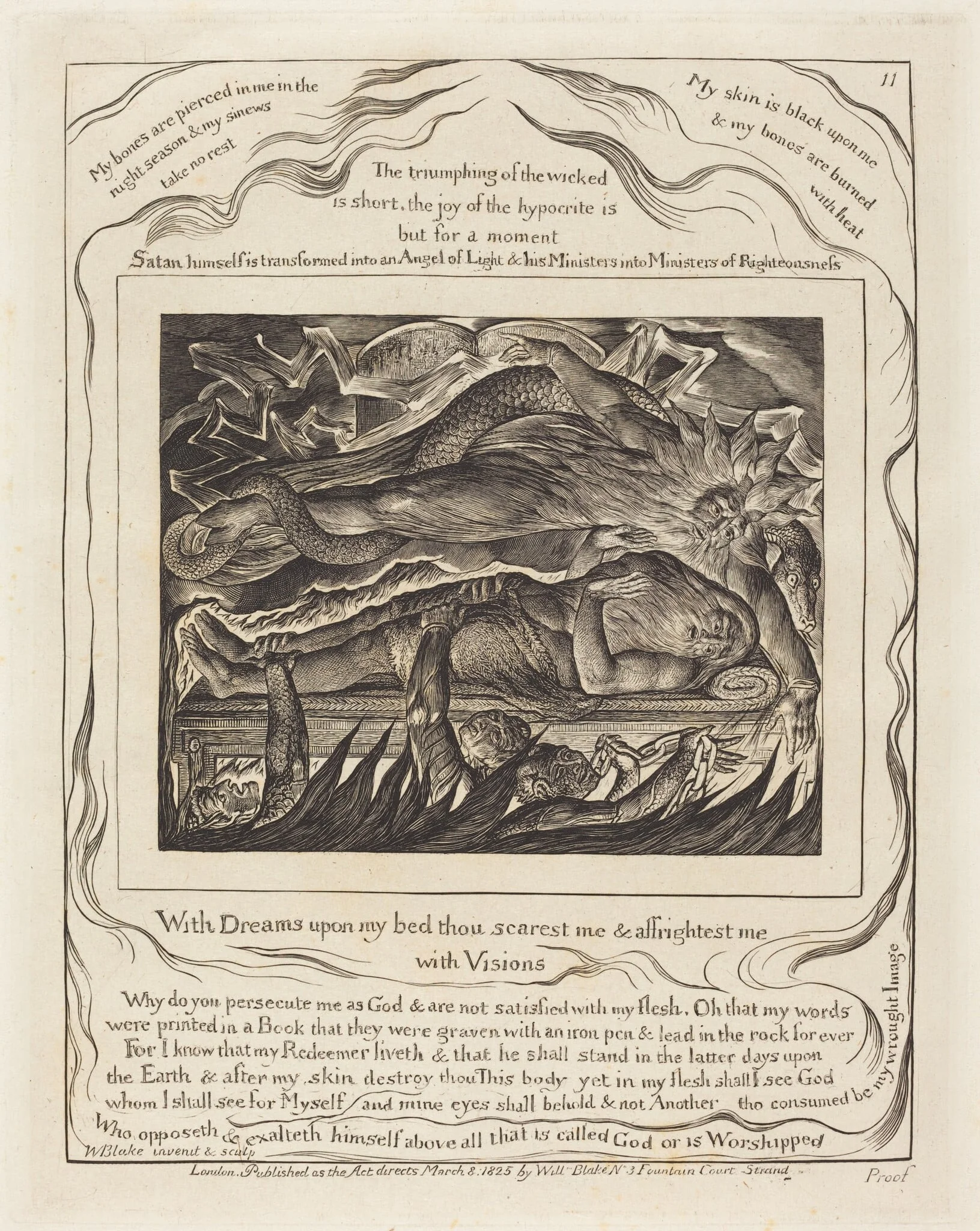 Job's Evil Dreams, by William Blake, ink, 1825