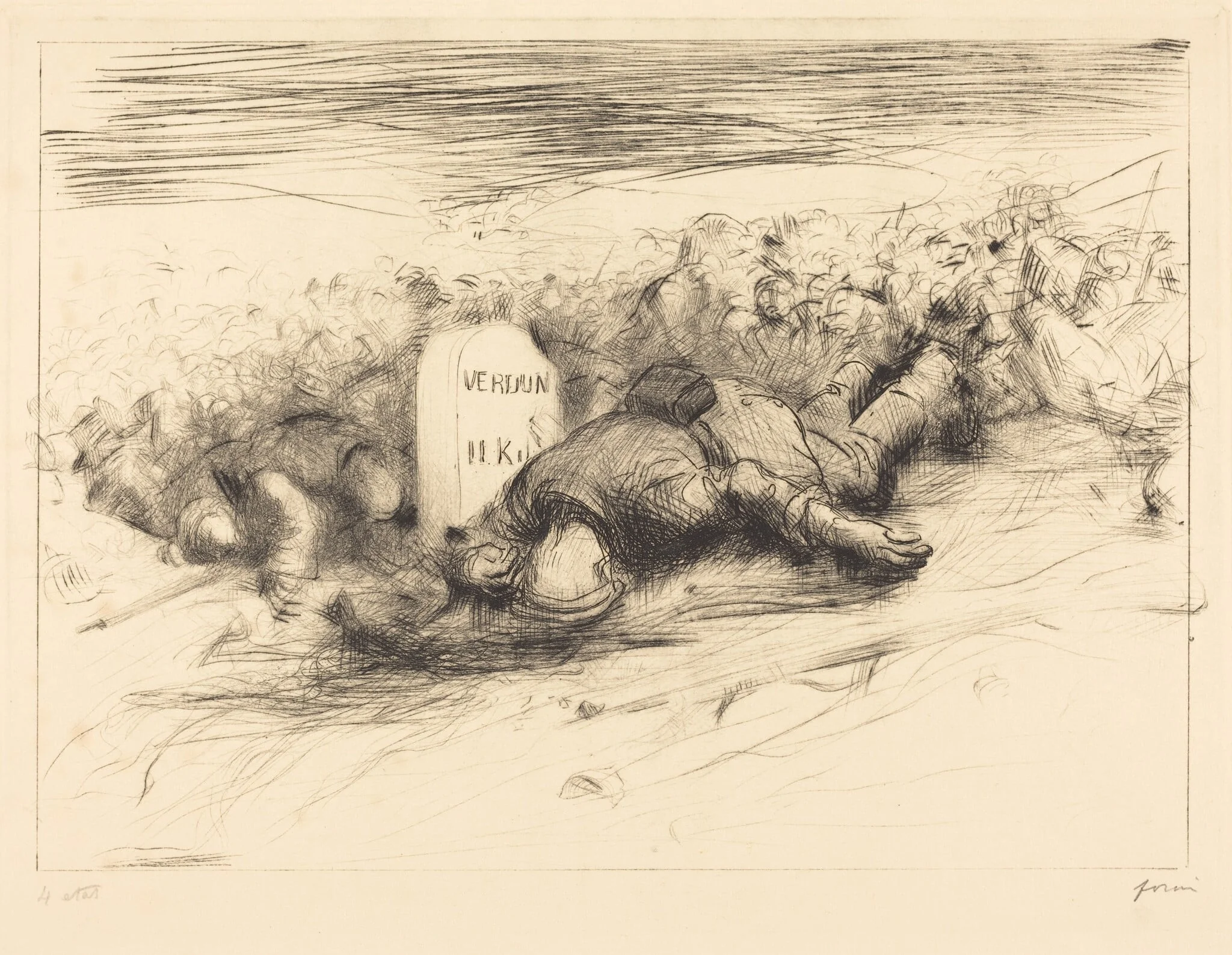 La Borne - Verdun (The End - Verdun), by Jean-Louis Forain, ink, 1916