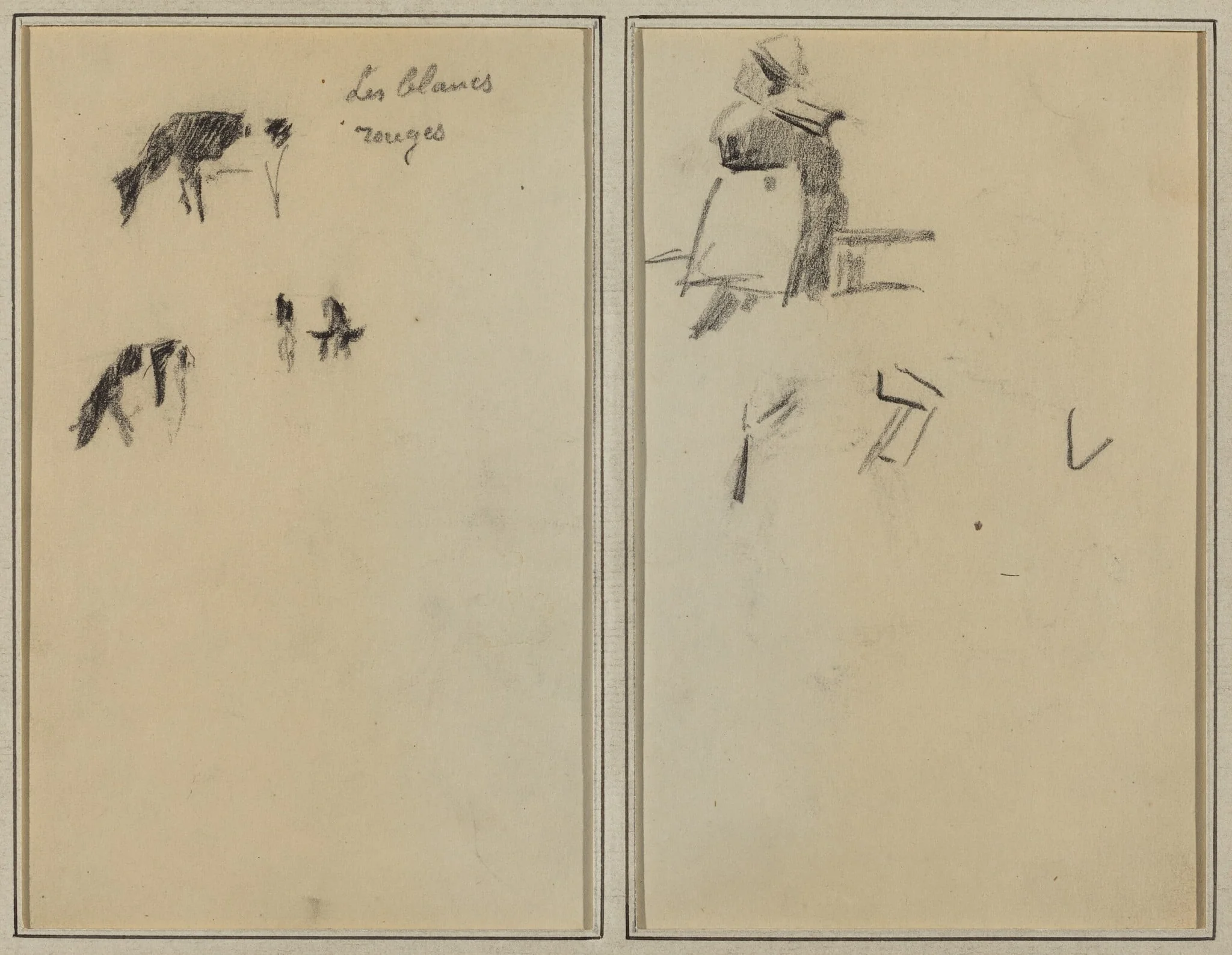 Two Cows; A Seated Breton Woman [verso], by Paul Gauguin, crayon, 1886