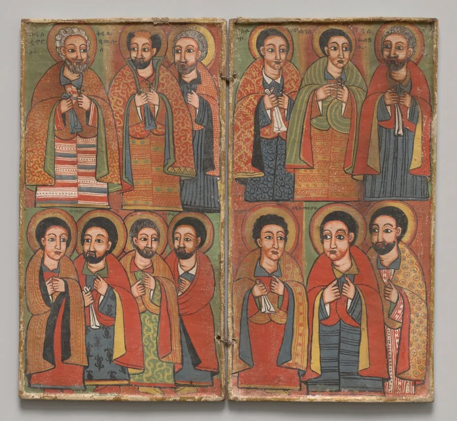 Diptych with Twelve Apostles & St. Paul, by Workshop or Circle of Wäldä Maryam, unspecified, 1700