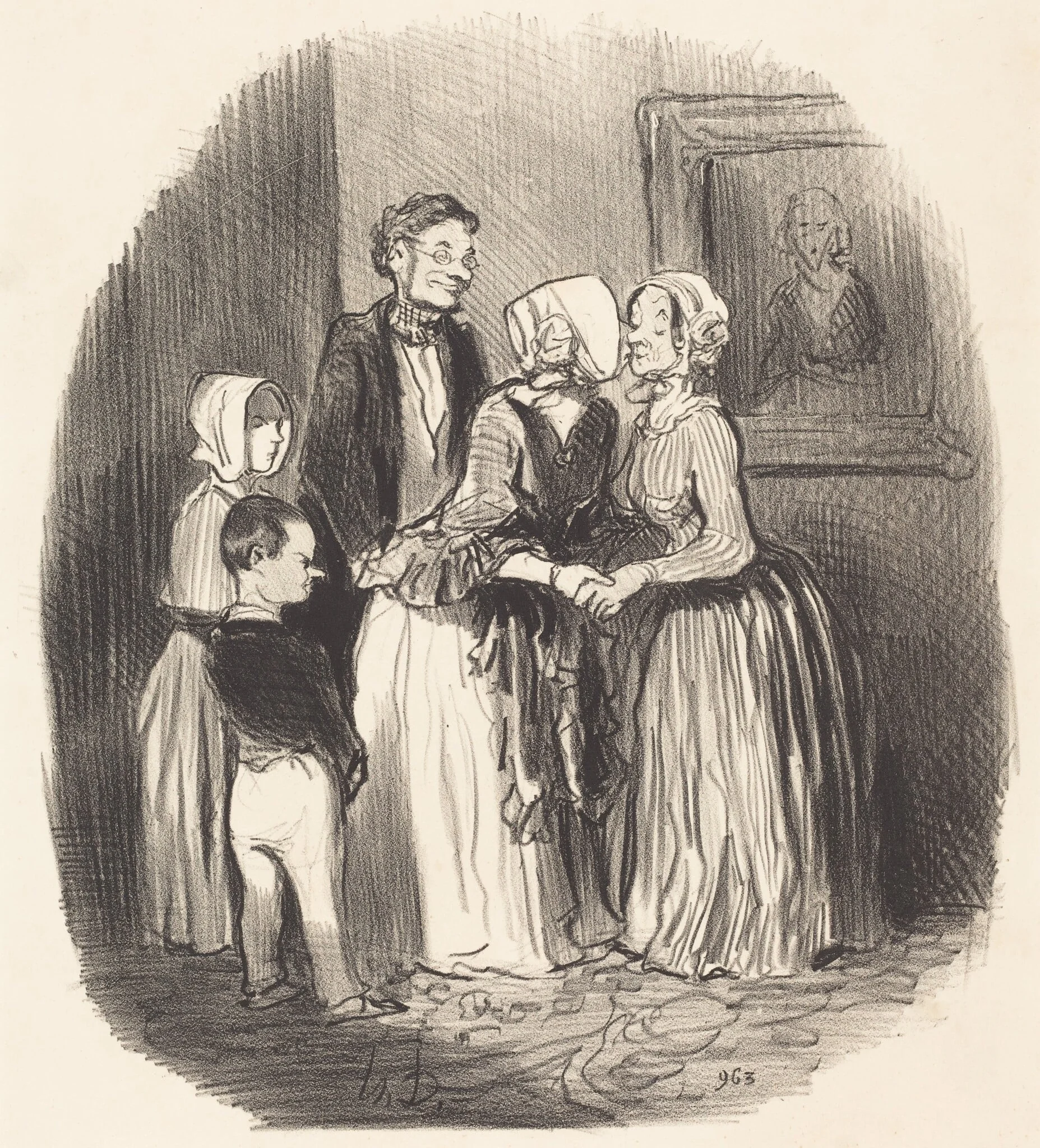 Au novel an, visite... a la tante Rabourdin, by Honoré Daumier, ink, 1847