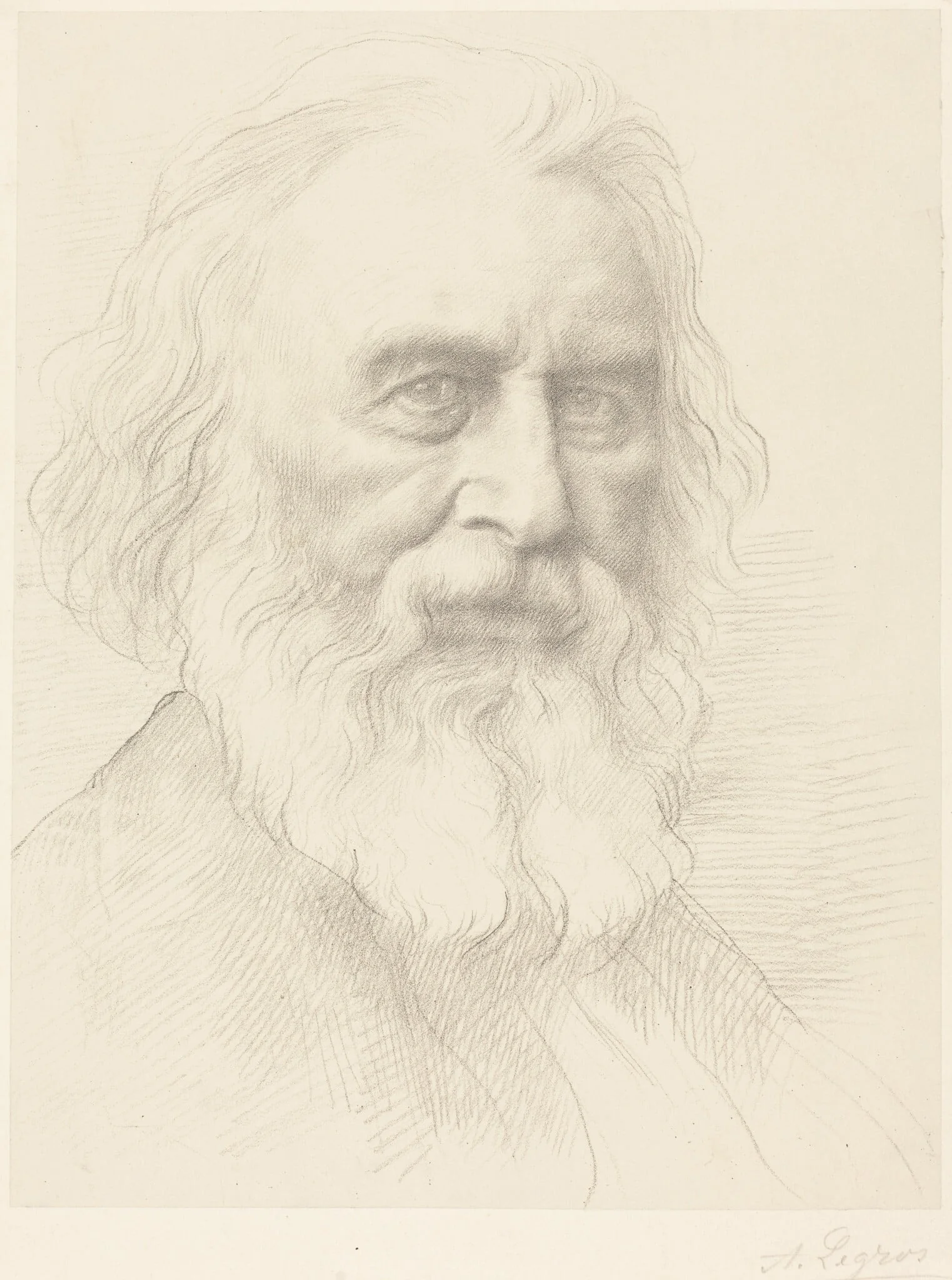 H.W. Longfellow, 2nd plate, by Alphonse Legros, ink, 1874