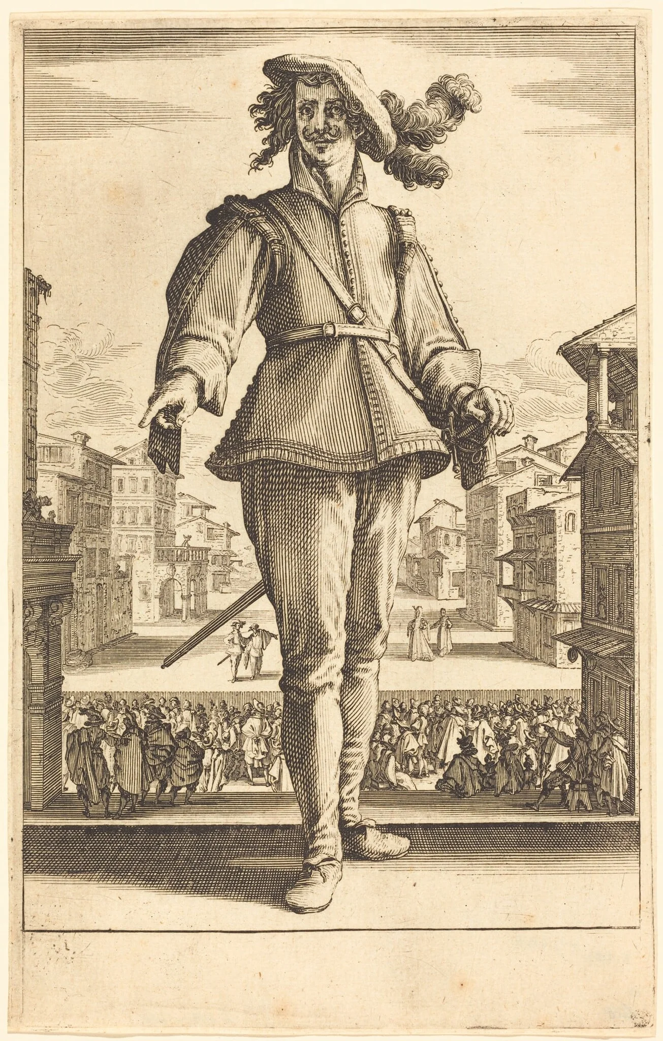 Il Capitano, or L'Innamorato, by Jacques Callot, ink, 1619