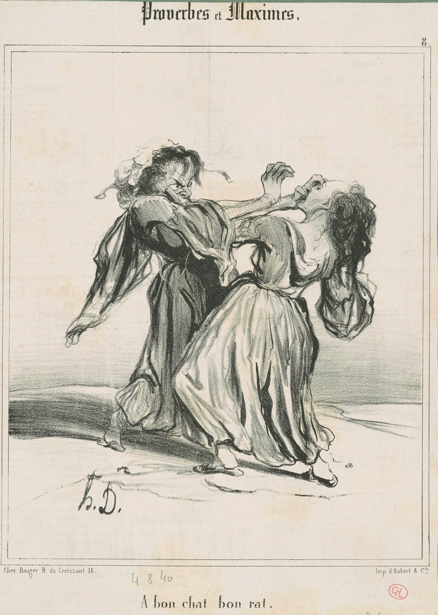 A bon chat bon rat, by Honoré Daumier, ink, 1840