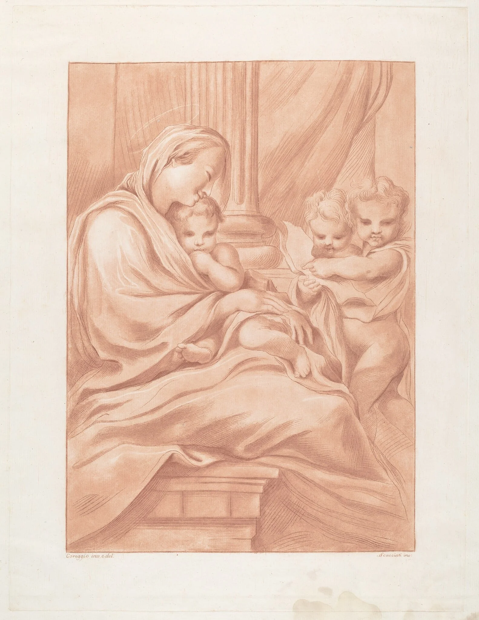 Virgin and Child with Two Angels, by Andrea Scacciati, ink, 1766