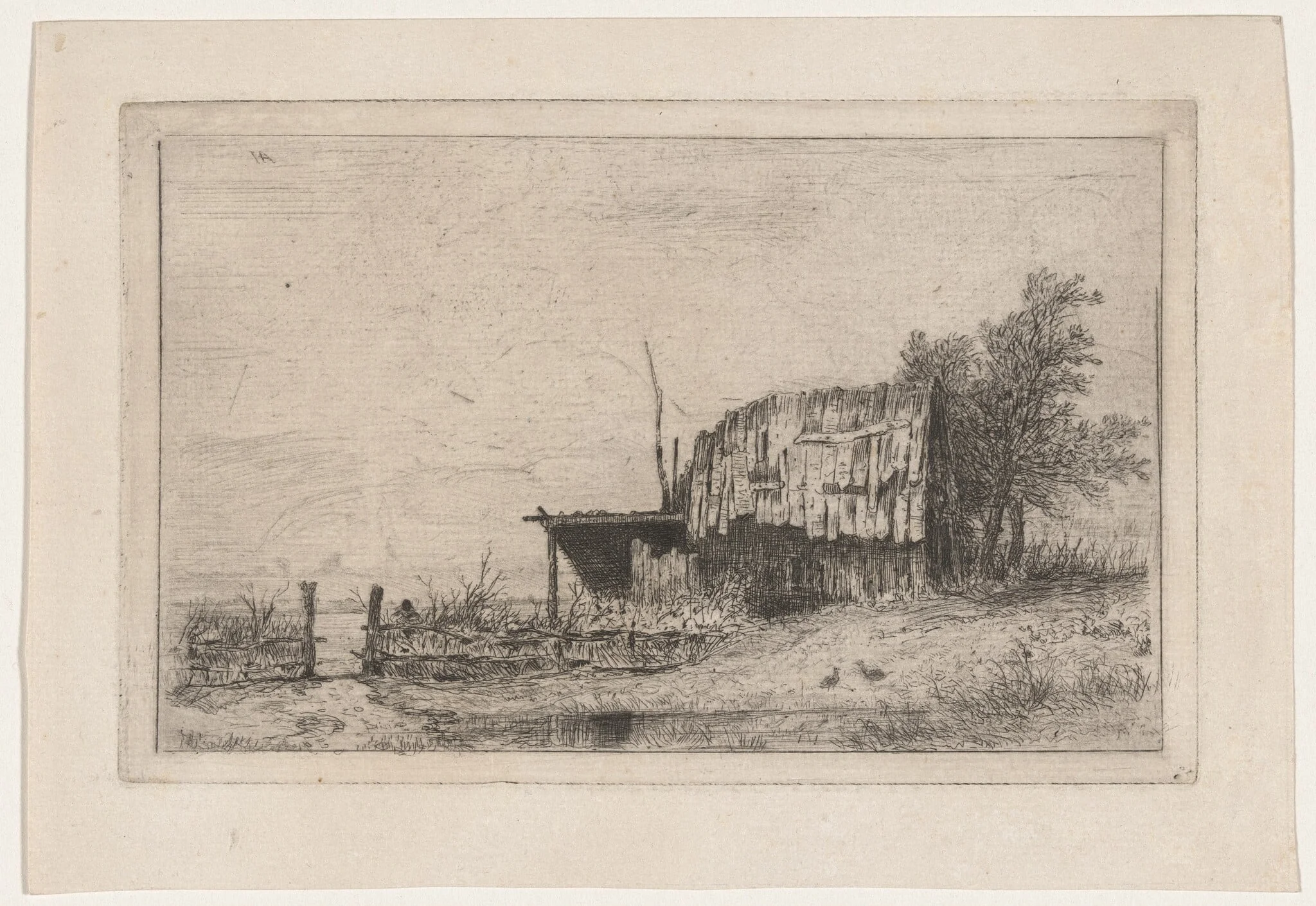The Little Shed (Le petit Hangar), by Louis Hector François Allemand, ink, 1855
