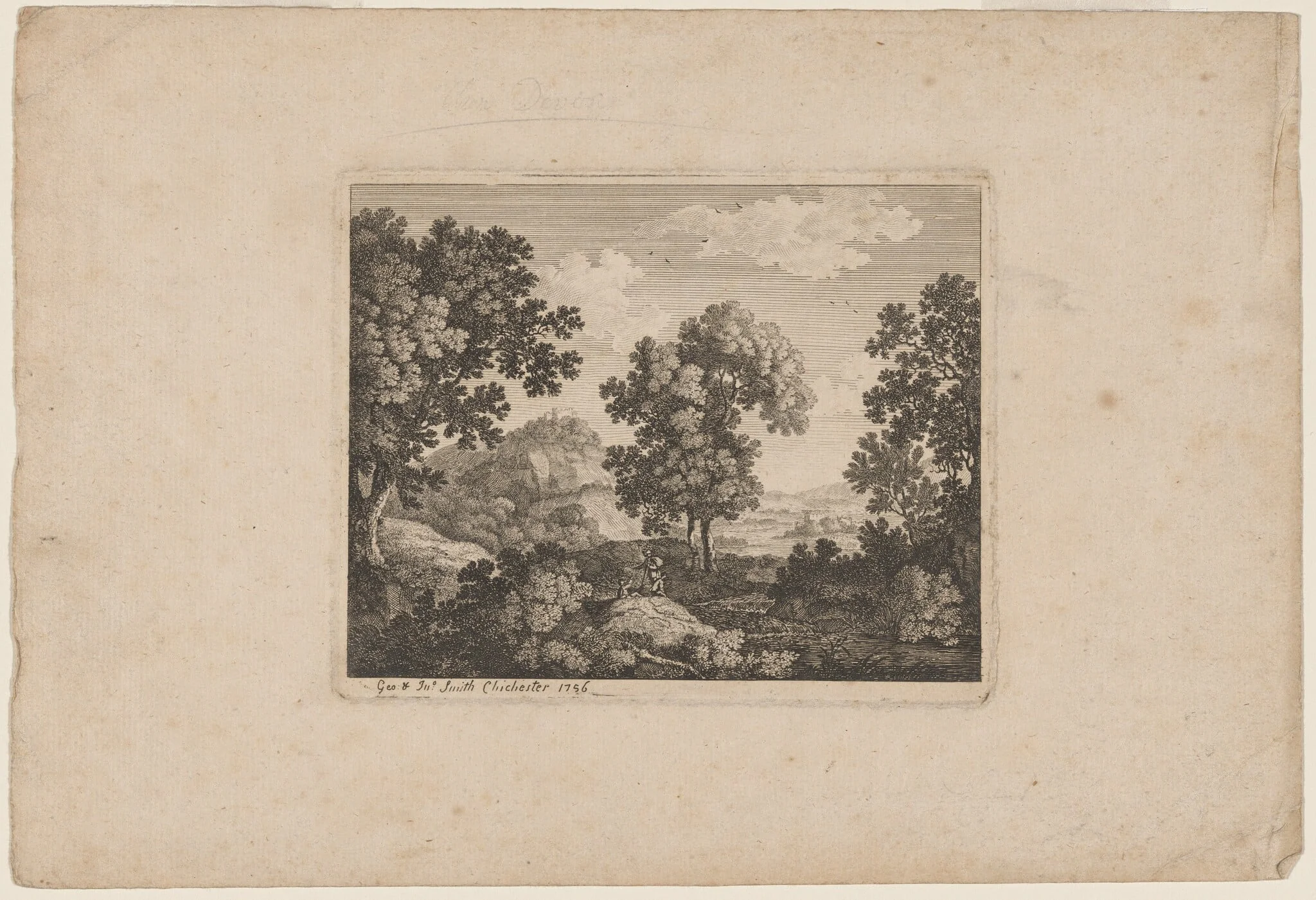 Landscape with Travellers, by John Smith, ink, 1756