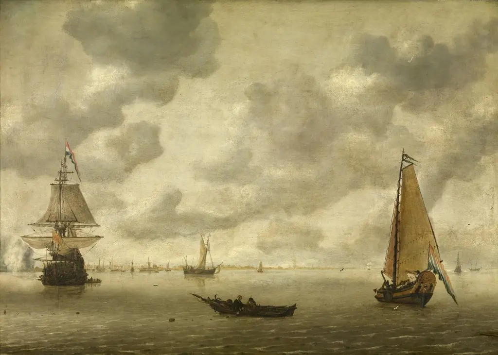Dutch ships in a harbour firing salute