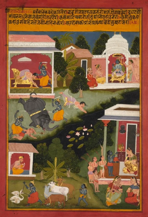 Krishna asks for sweets, from a Sursagar of Surdas (Indian, c. 1480–1580), by Unknown, unspecified, 1708