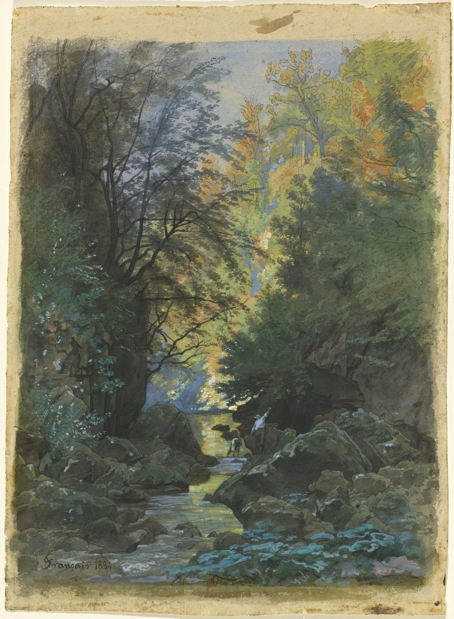 A Stream through a Dense Forest, by François-Louis Français, gouache, 1884