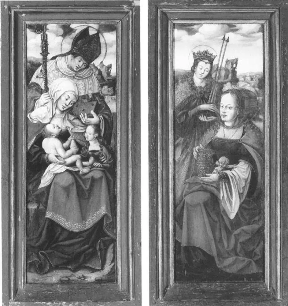 Left and Right Wing of an Altarpiece with St Anne with the Virgin and Child on her Lap, a Holy Bishop, St Magdalen and St Ursula