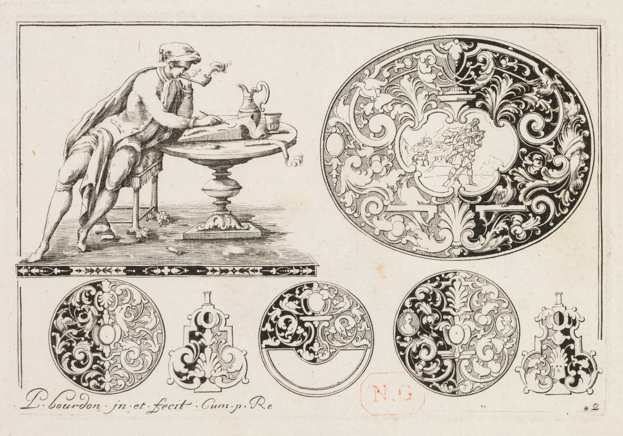 # 2 From  " Livre second Cesais de Graubre "
Second book of Engraved Design, by Pierre Bourdon, 1703