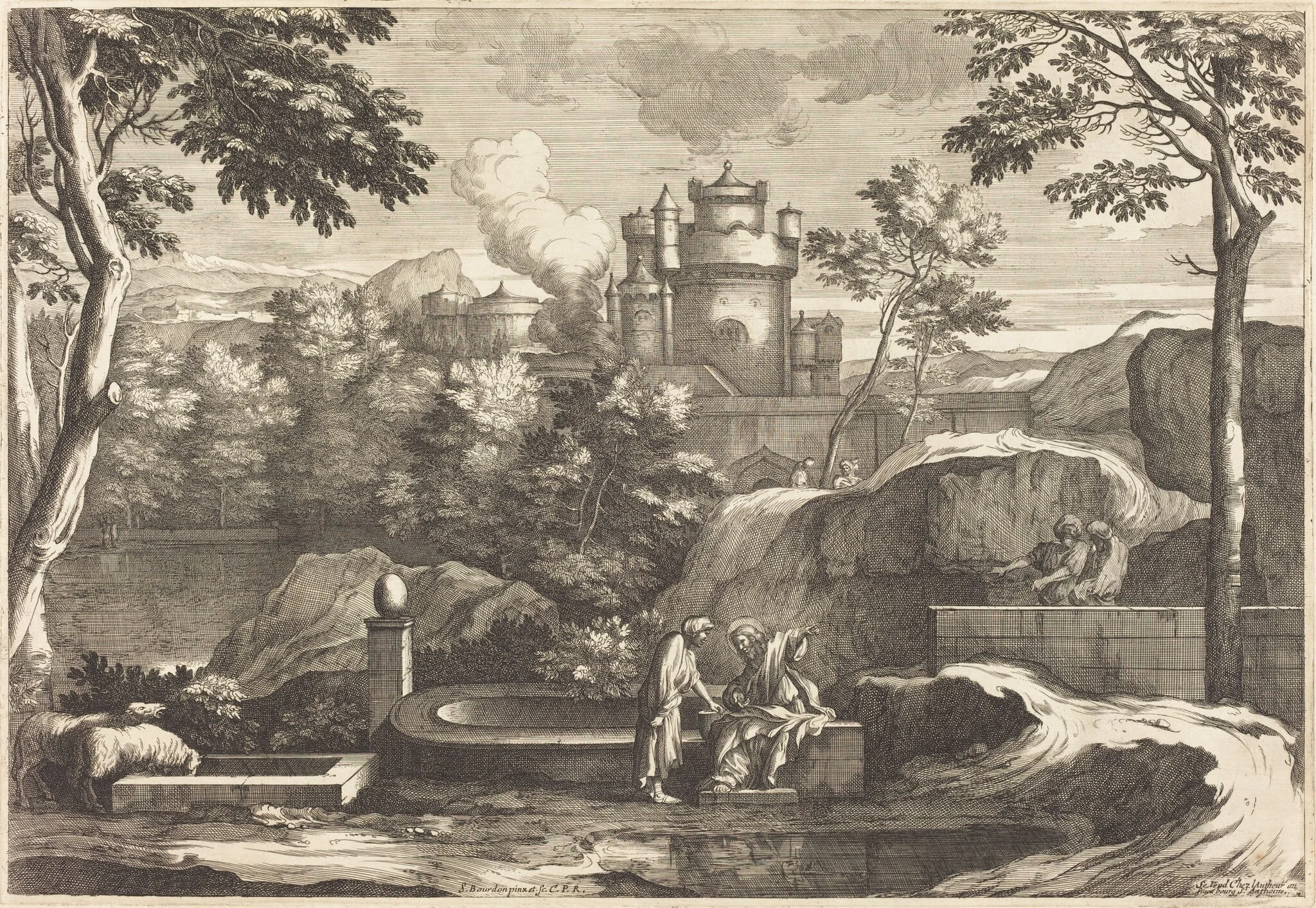Jesus and the Samaritan, by Sébastien Bourdon, ink, 1644