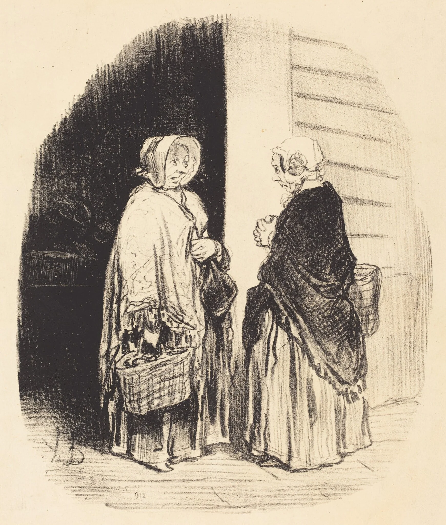 Oui, madame Chaboulard... vingt-quatre épiciers... [recto], by Honoré Daumier, ink, 1850