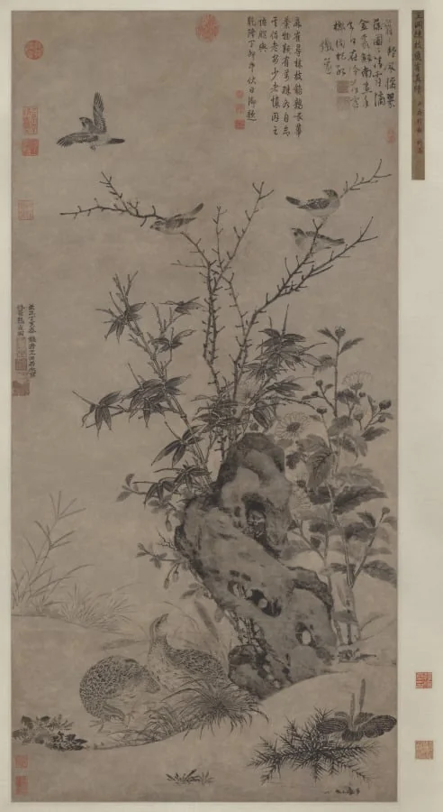 Quails and Sparrows in an Autumn Scene, by Wang Yuan, unspecified, 1347