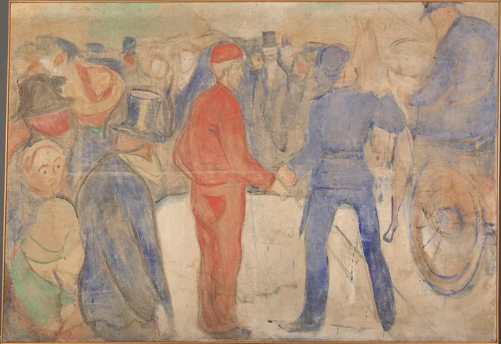 People Gathering around a Man in Red