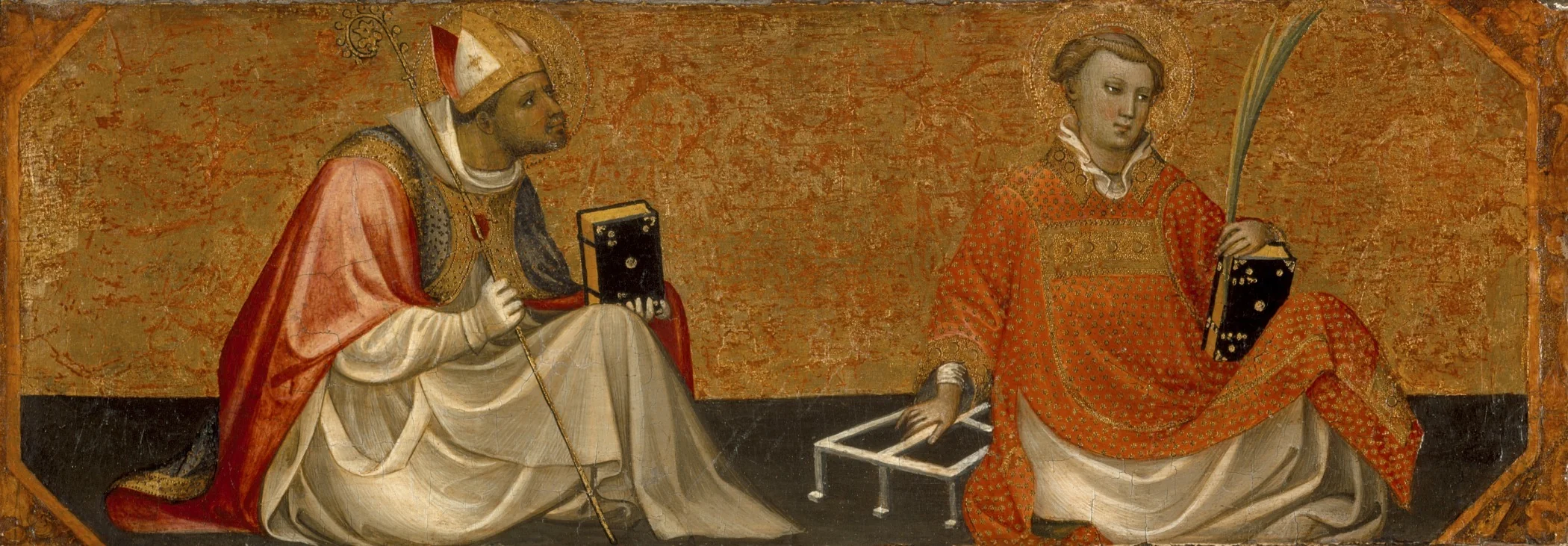 A Bishop Saint and Saint Lawrence, by Gherardo Starnina, tempera, 1404