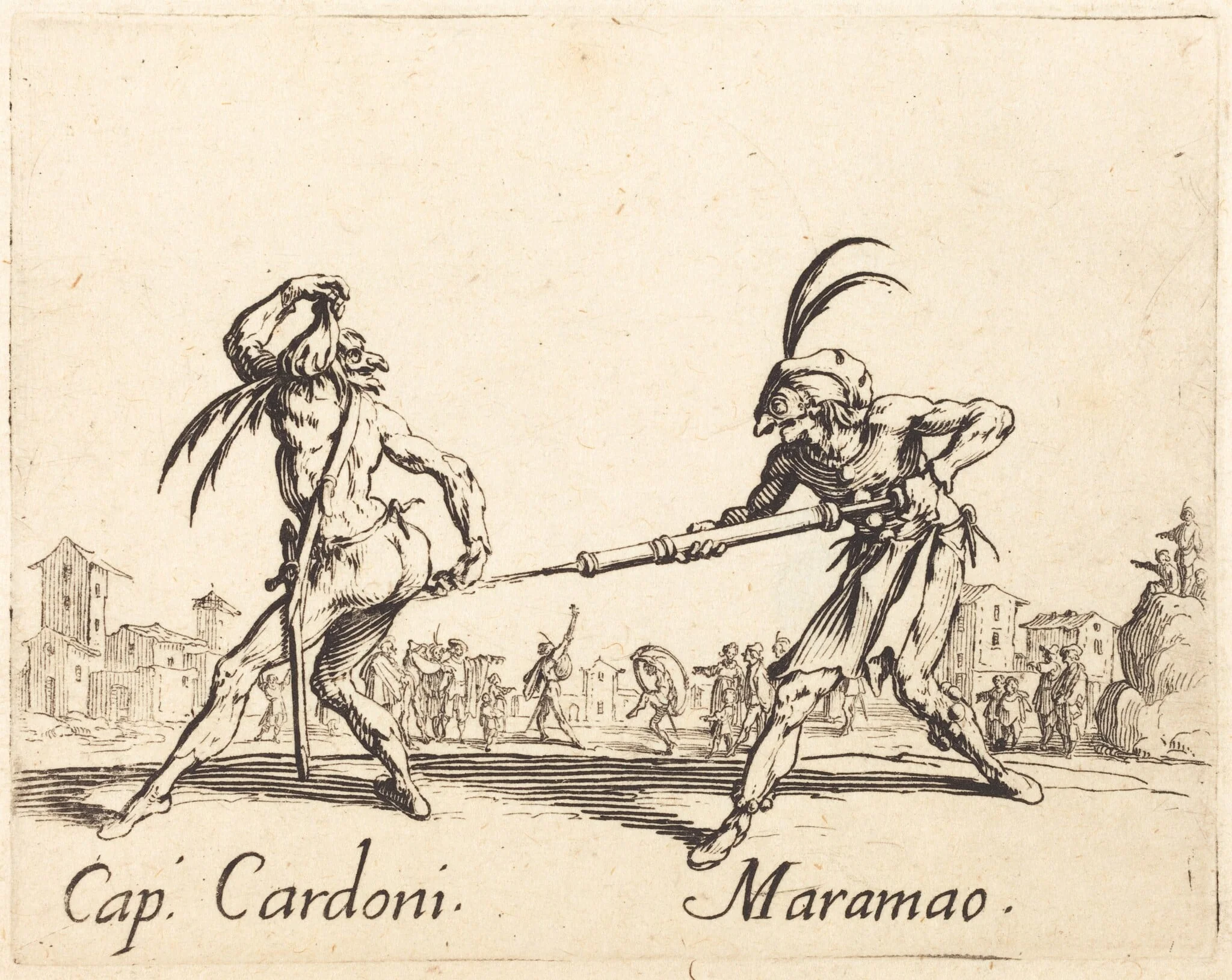 Cap. Cardoni and Maramao, by Jacques Callot, ink, 1622