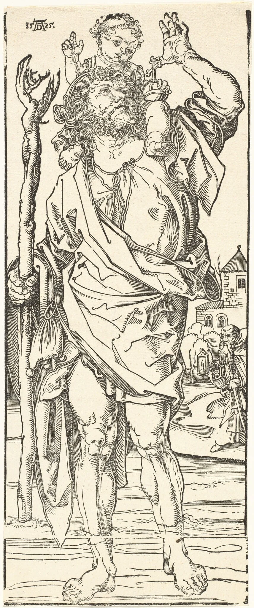 St. Christopher Carrying the Christ Child, by Albrecht Dürer, ink, 1498