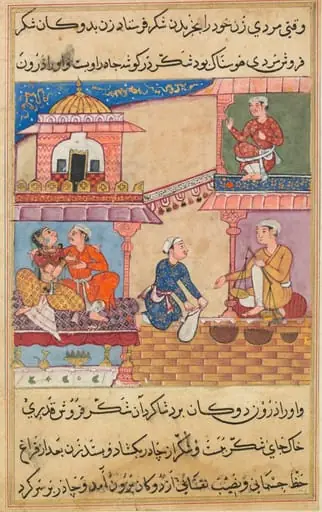 The merchant’s clerk replaces the sugar purchased by the philandering wife with gravel, from a Tuti-nama (Tales of a Parrot): Eighth Night