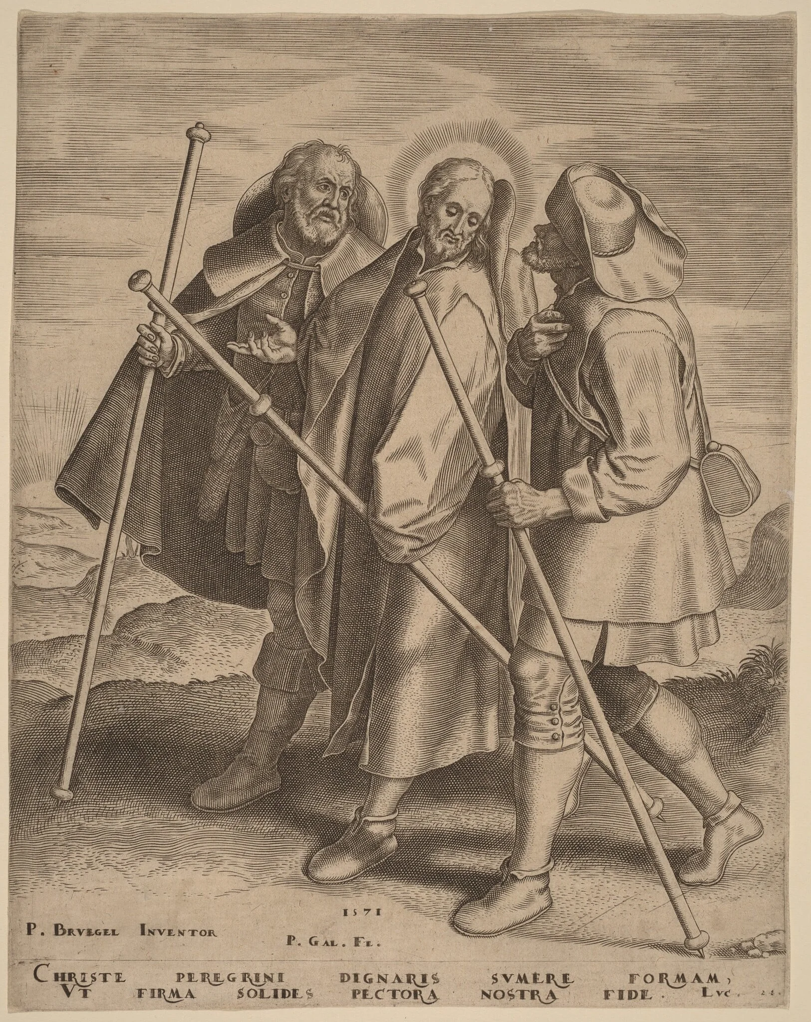 Christ and His Disciples on the Way to Emmaus, by Philip Galle, ink, 1571