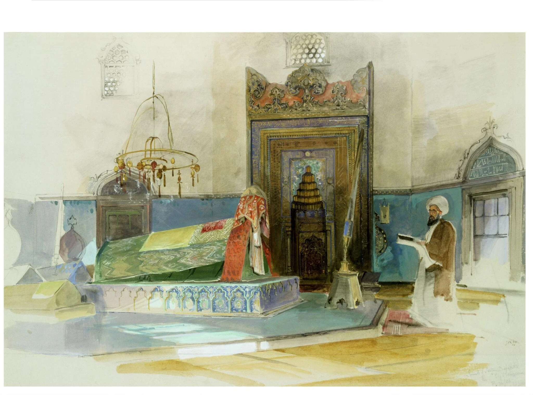 Interior of the Tomb of Sultan Mehmet I, Bursa, by John Frederick Lewis, watercolor, 1841