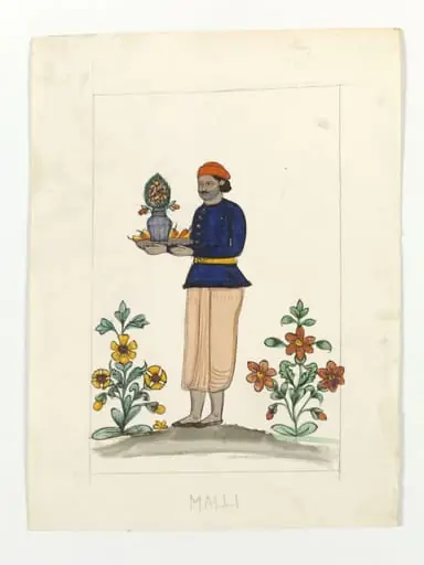 One of seven drawings of people and occupations and a lion.