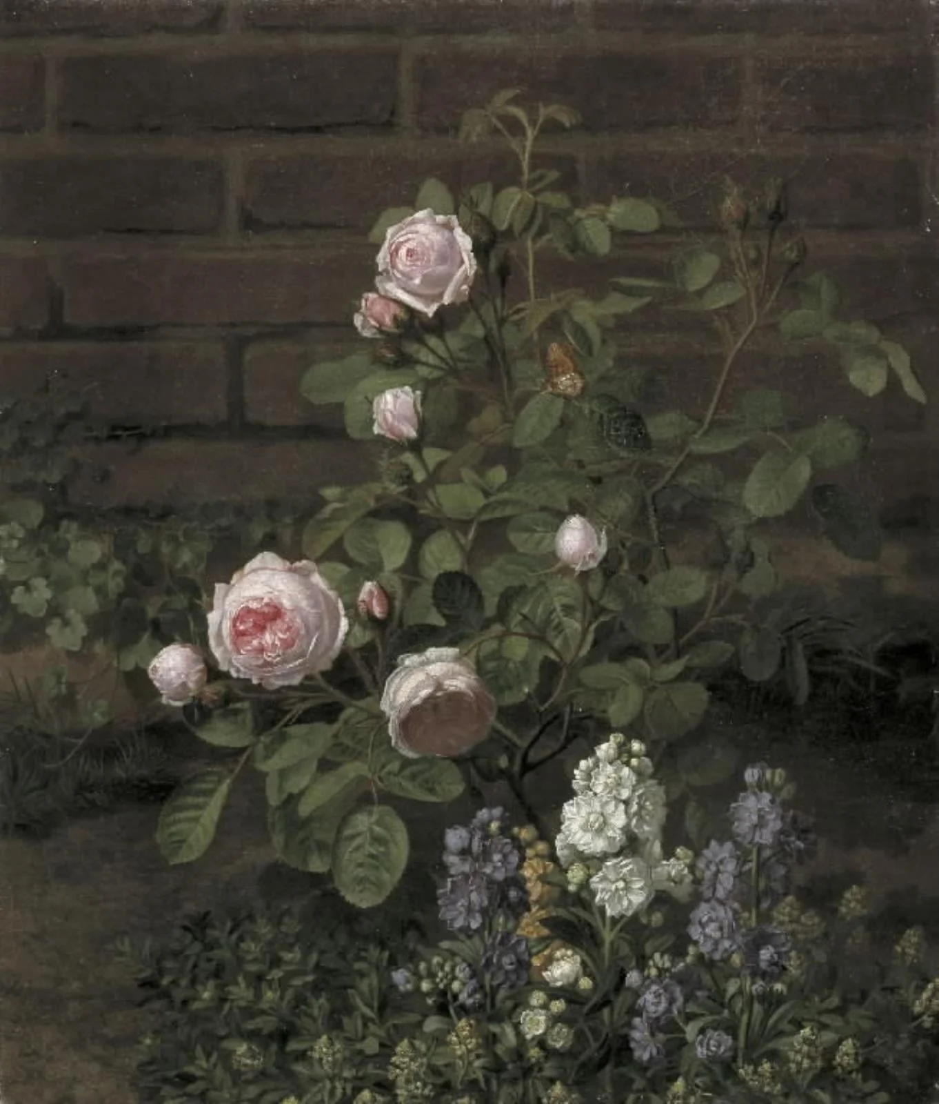 A Moss Rose Tree Sourrounded by Summer Flowers, by Unknown, 1864
