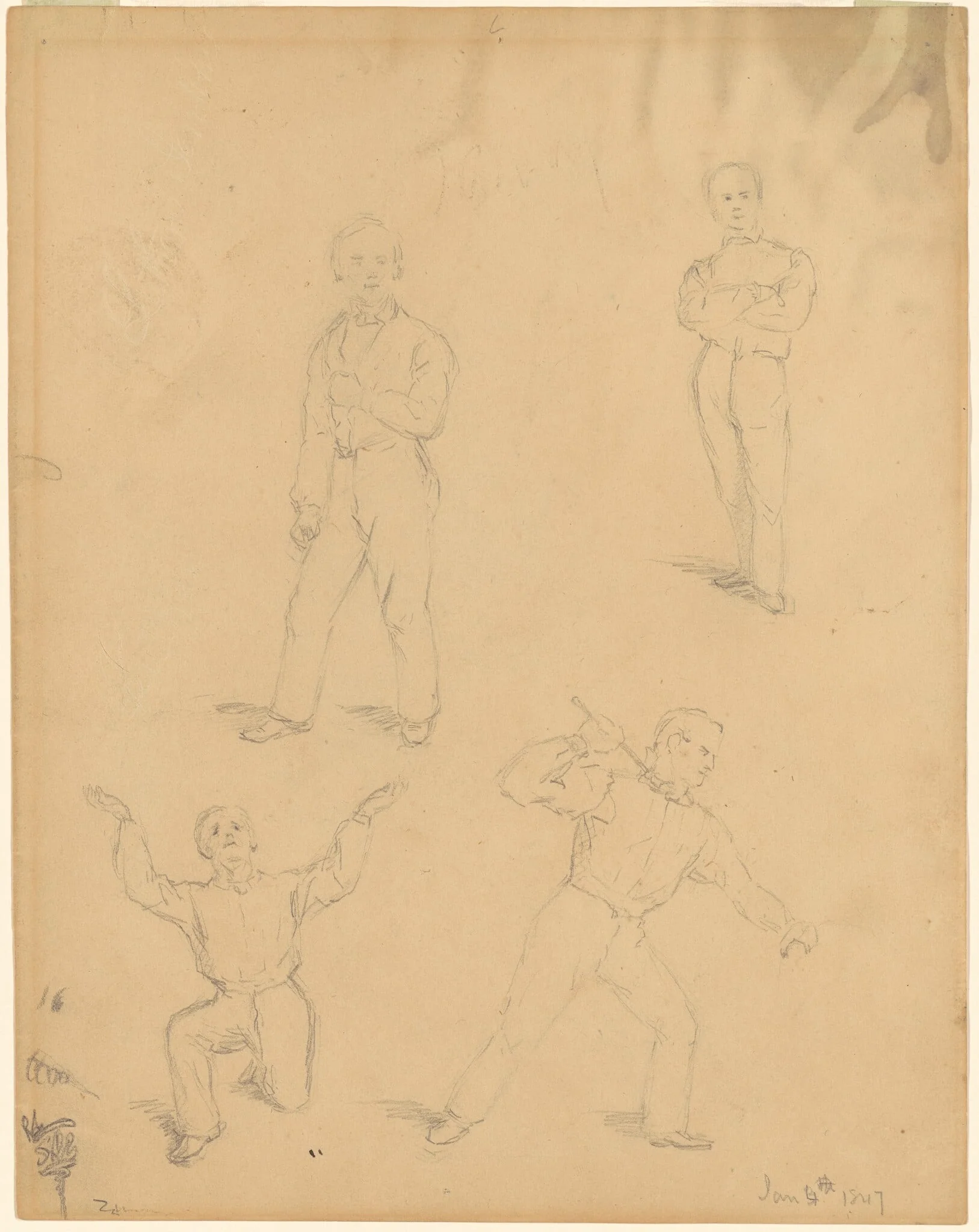 Studies of Men, by Sanford Robinson Gifford, graphite, 1847
