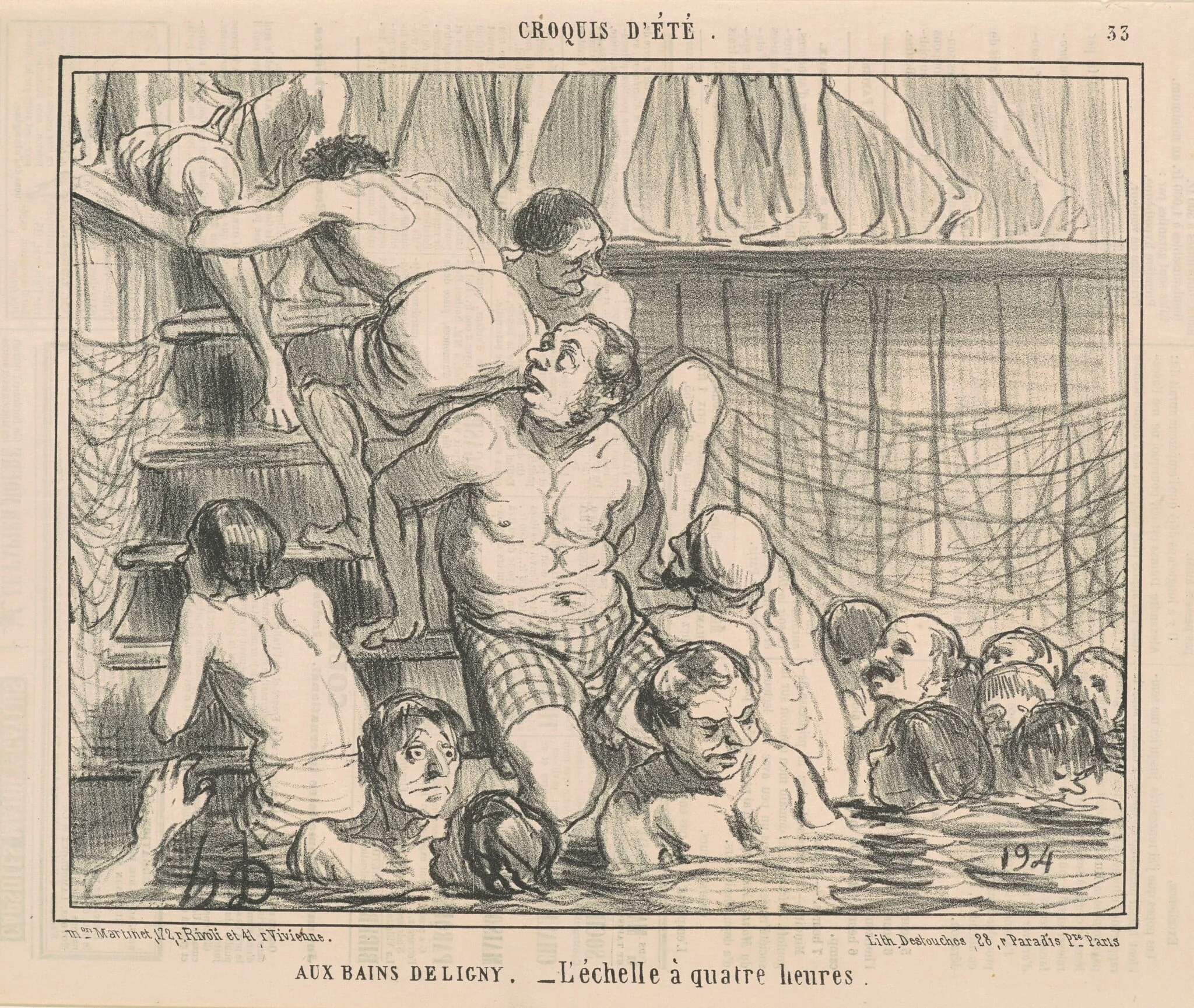 Aux bains Deligny, by Honoré Daumier, ink, 1858