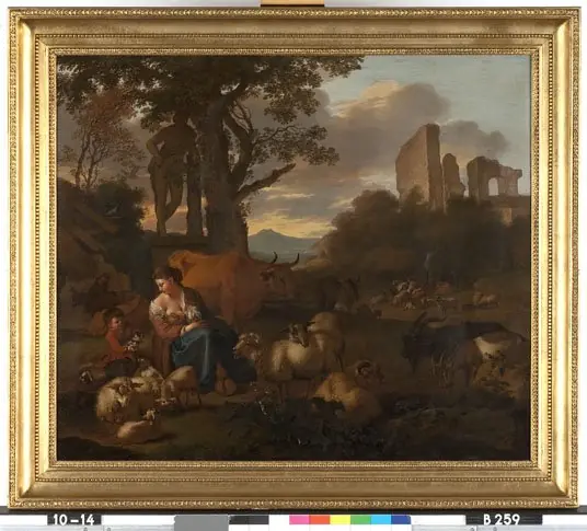 Italian landscape with sheperdess and flocks