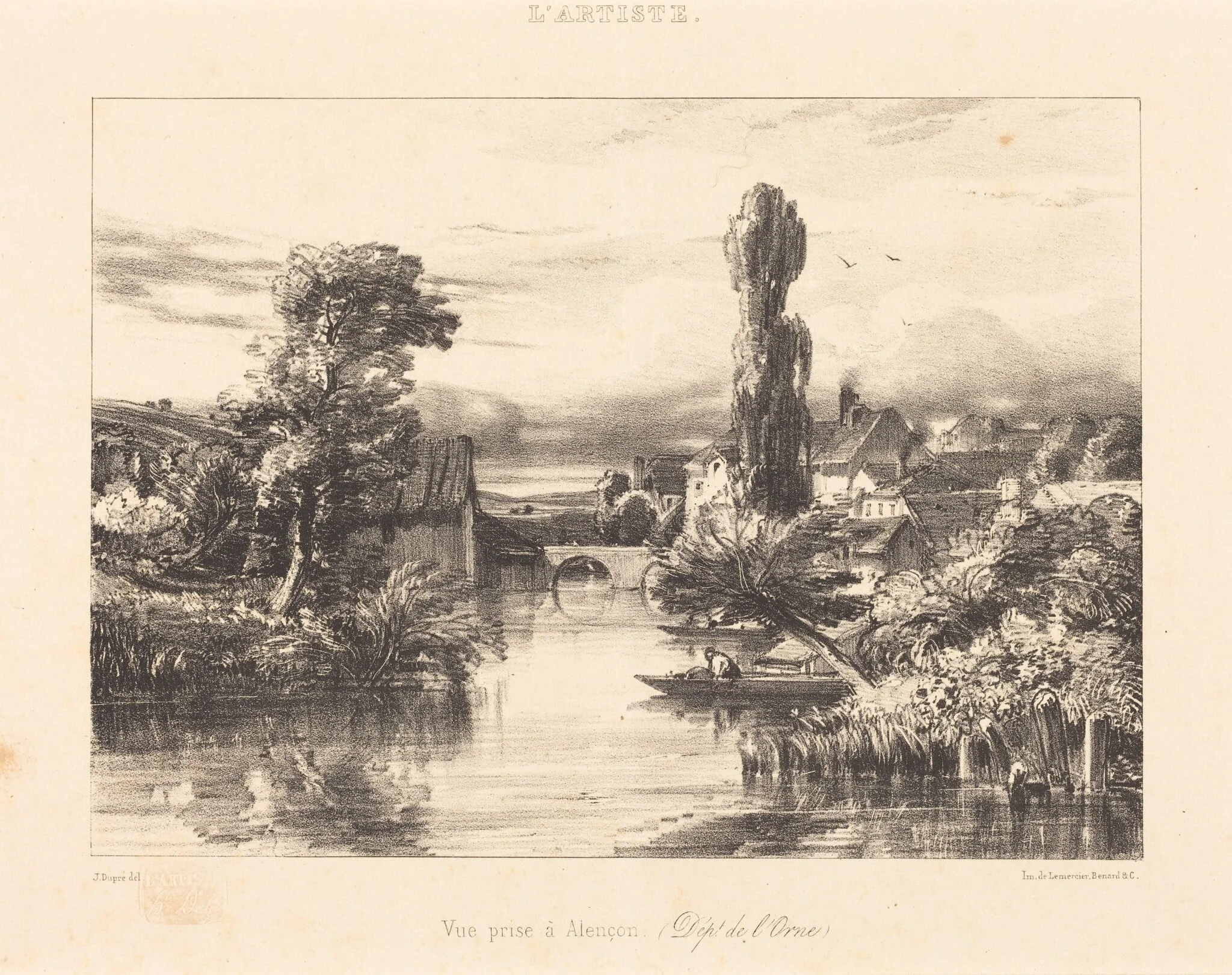 View at Alençon (Vue prise à Alençon), by Jules Dupré, ink, 1839