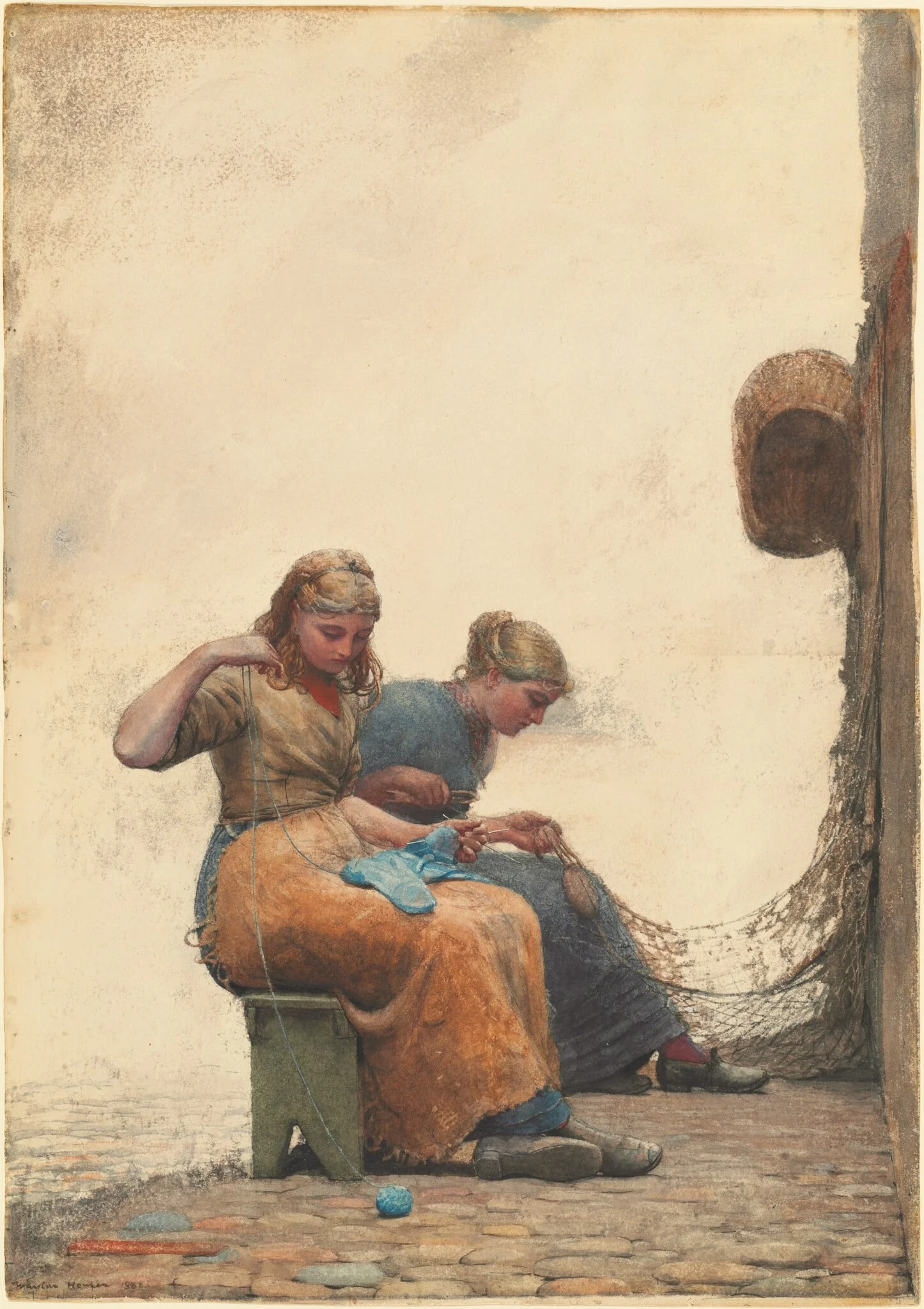 Mending the Nets, by Winslow Homer, gouache, 1882
