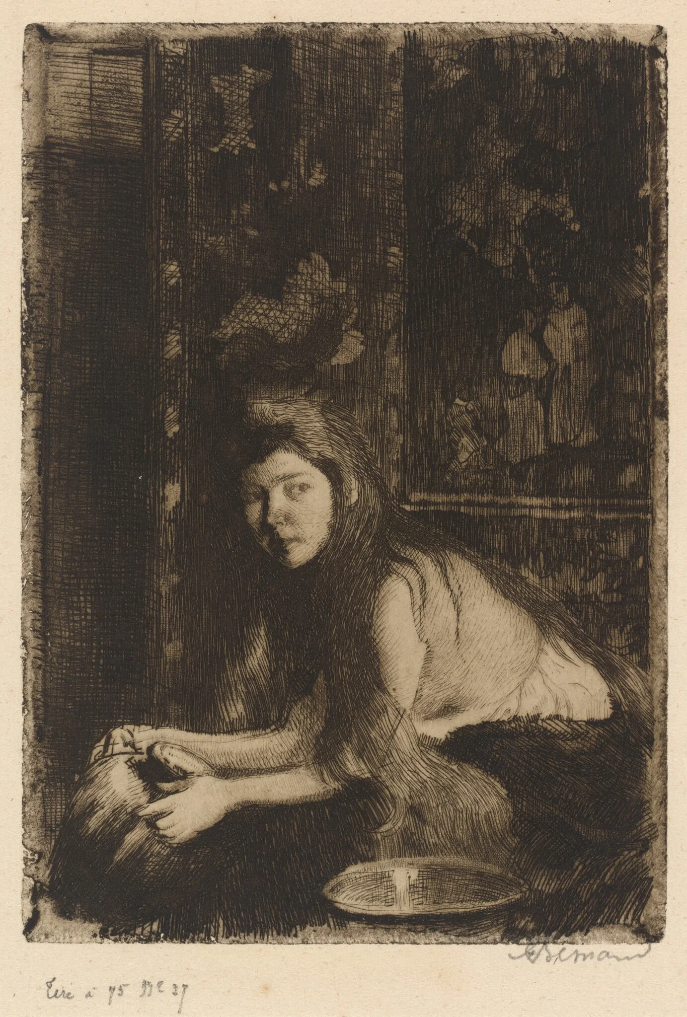 Woman with a Vase (La femme au vase), by Paul-Albert Besnard, ink, 1894