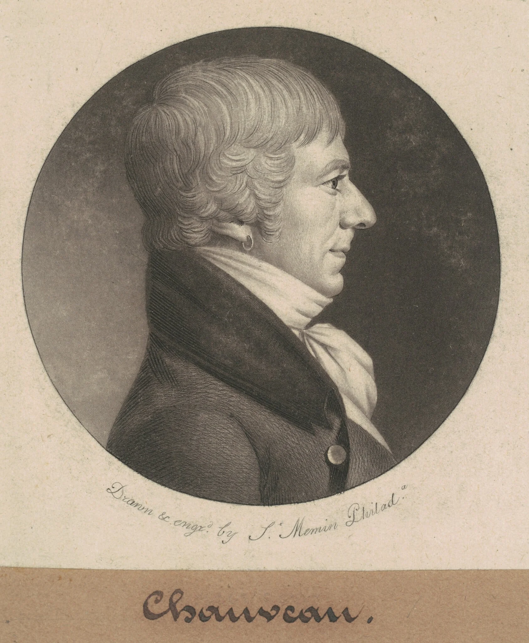 Joseph Anthony Chaveau, by Charles Balthazar Julien Févret de Saint-Mémin, ink, 1801