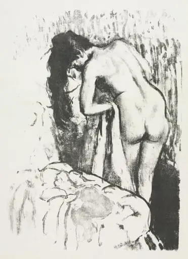 Nude Woman Standing, Drying Herself
