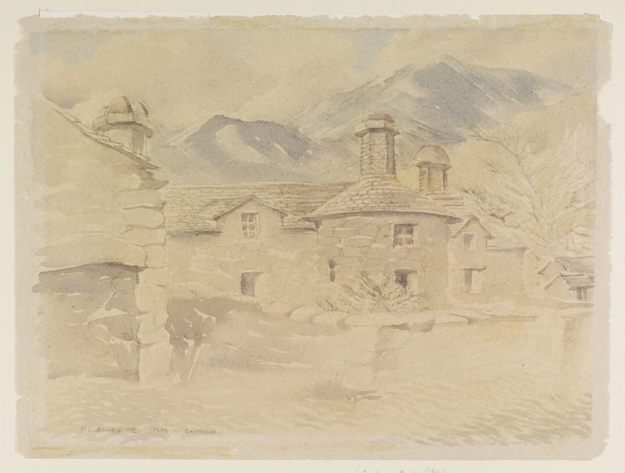 Plas-yn-Brithdir, Dolgelly, Merionethshire, by Mildred E. Eldridge, watercolor, 1941