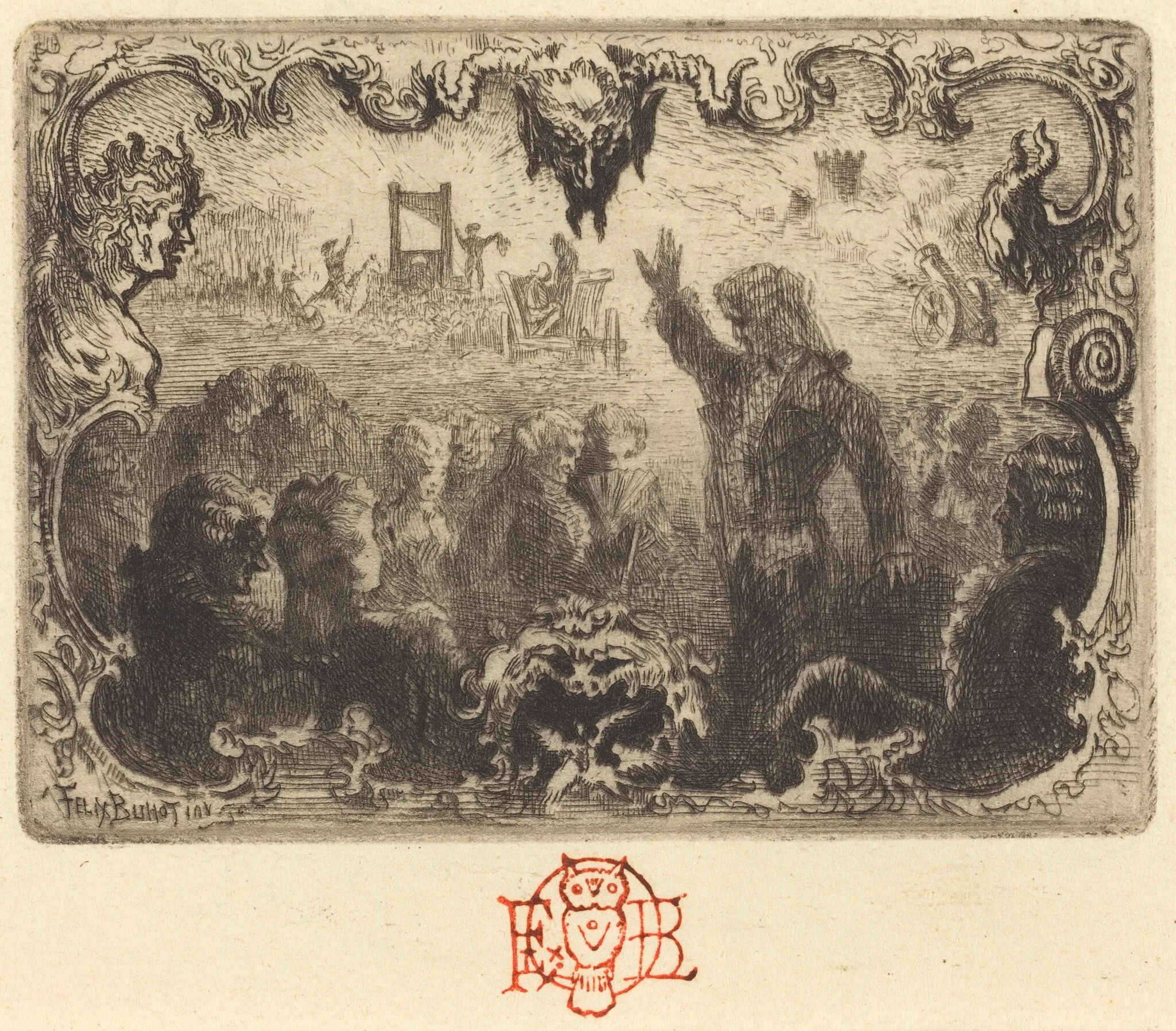 Jacques Cazotte's "Le Diable amoureux" (3rd vignette), by Félix-Hilaire Buhot, ink, 1878
