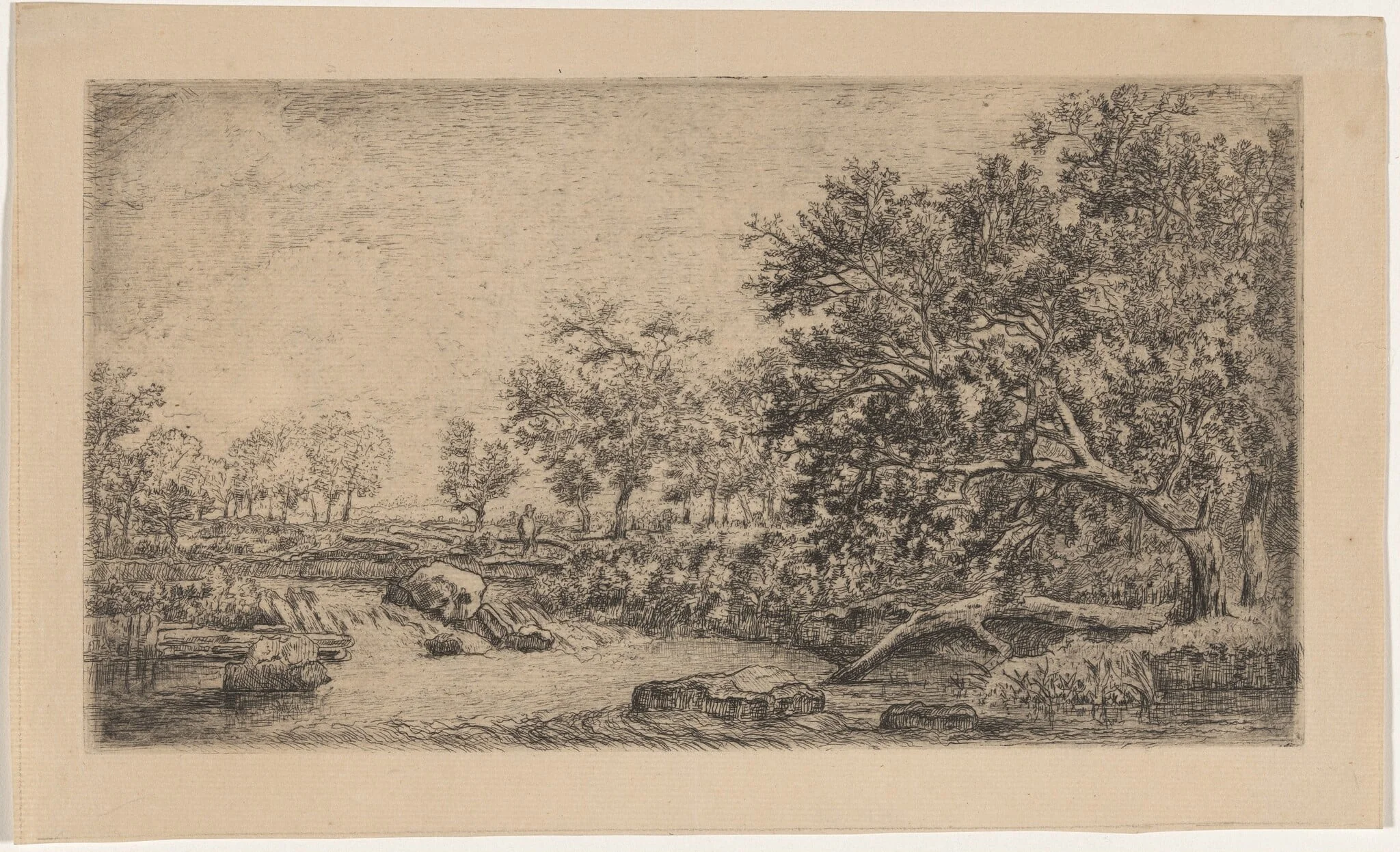 A t Pontchéry, Isère (A Pontcheruy , Isère, vue d’une chute d’eau), by Louis Hector François Allemand, ink, 1857