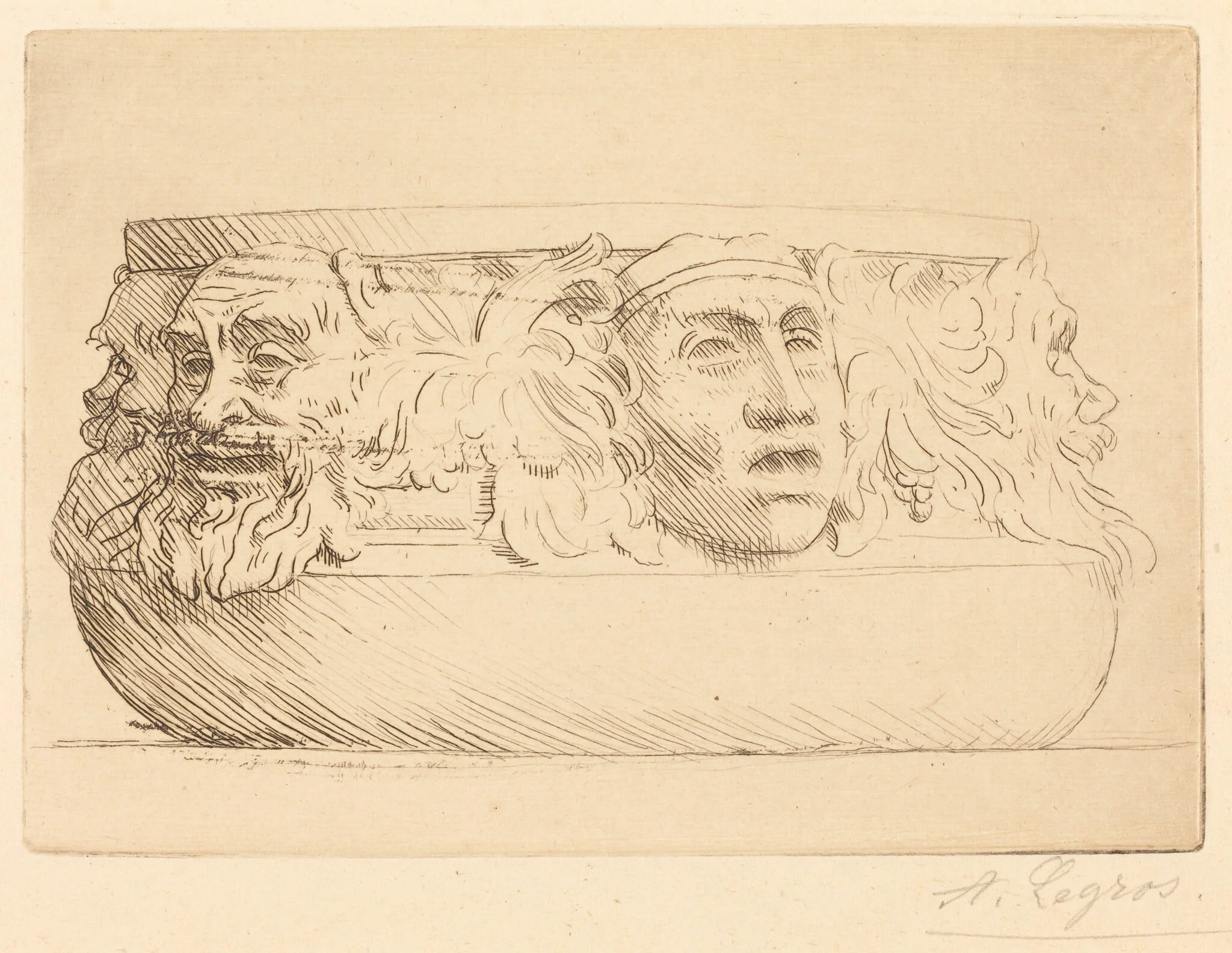 Vase with Grotesques (Le vase aux masques), by Alphonse Legros, ink, 1874