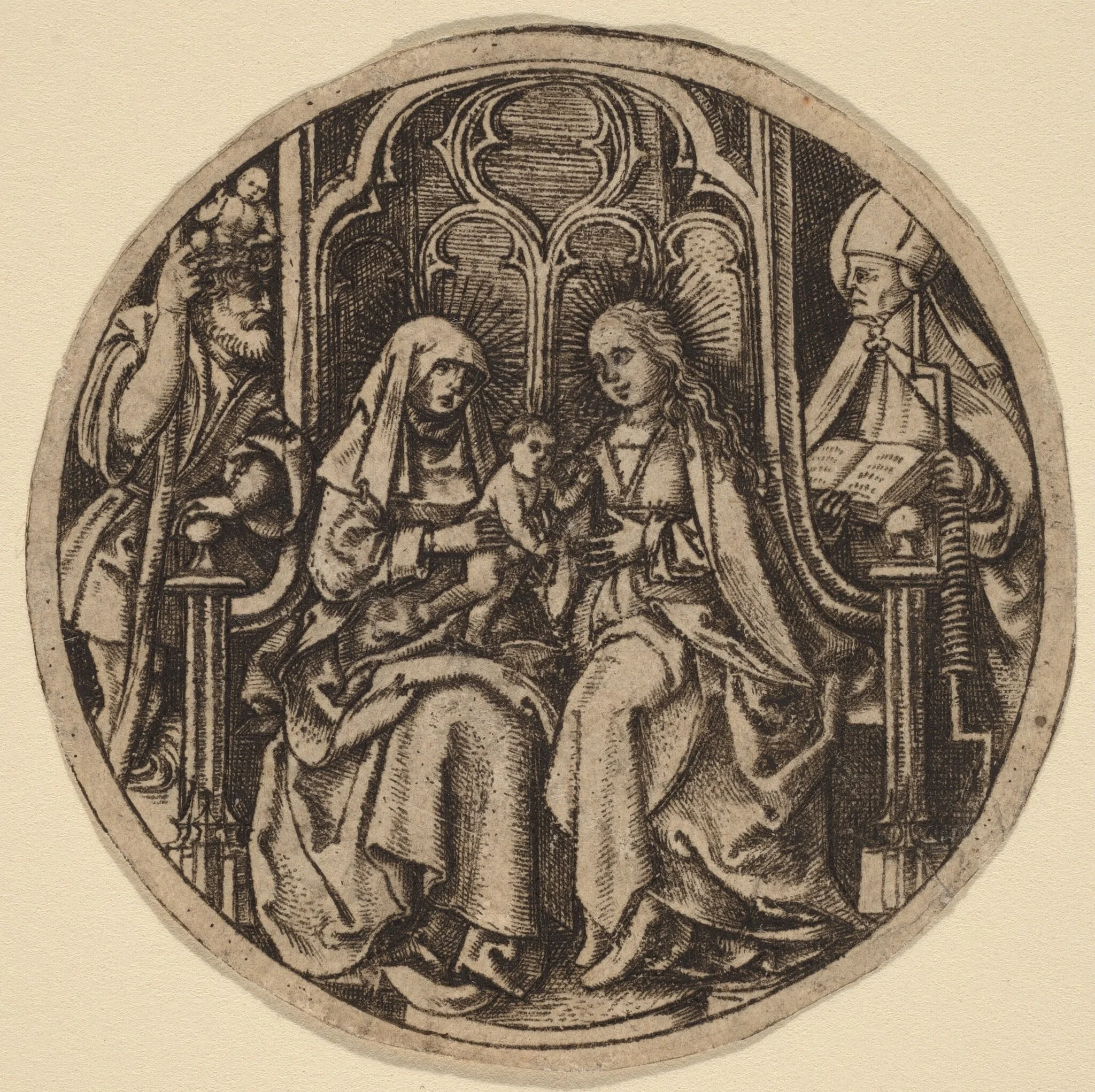 Madonna and Child with Saints Christopher and Erasmus, by Netherlandish 15th Century, ink, 1480