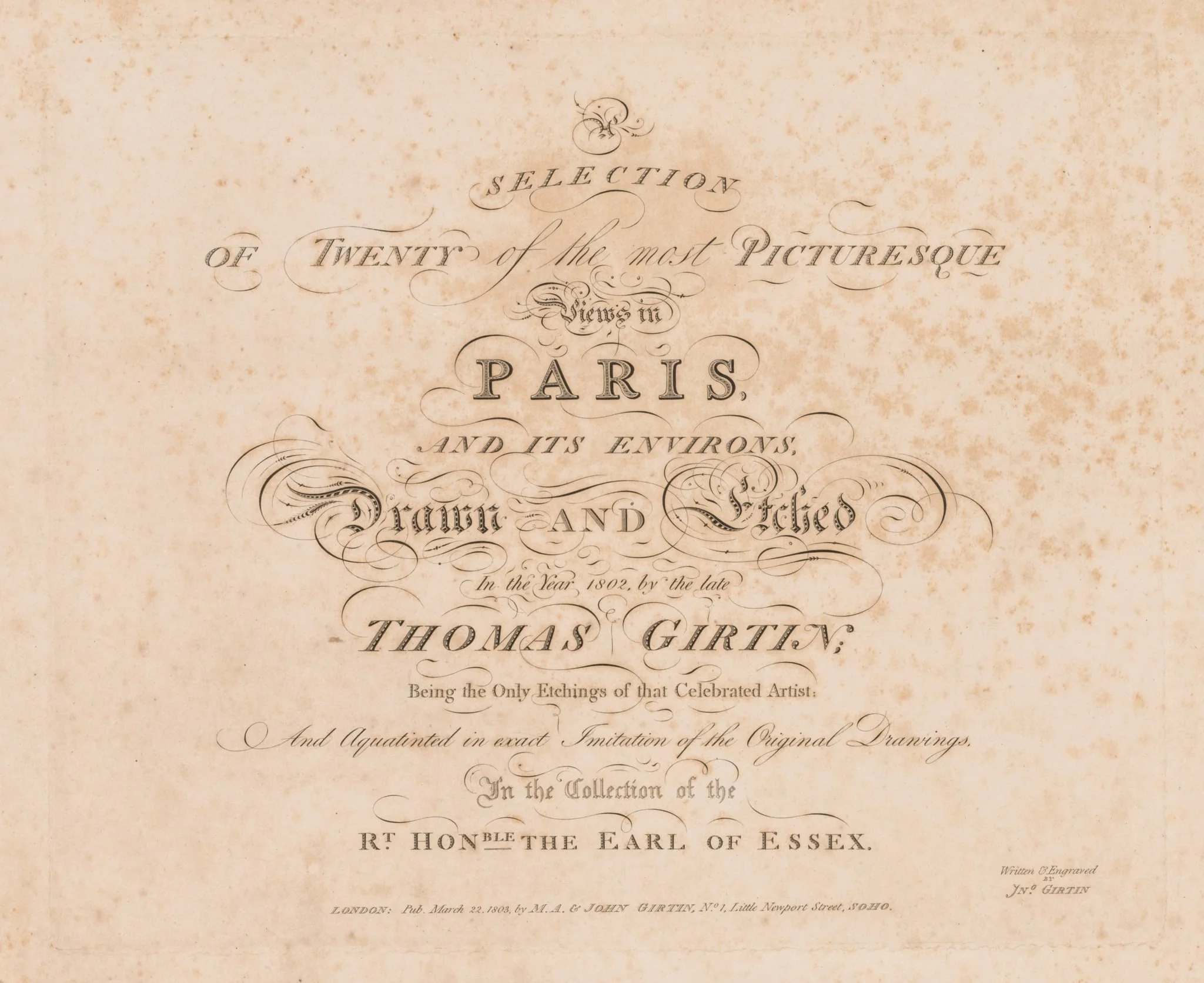 A Selection of Twenty of the Most Picturesque Views in Paris, And its Environs: Title Page, by John Girtin, 1803