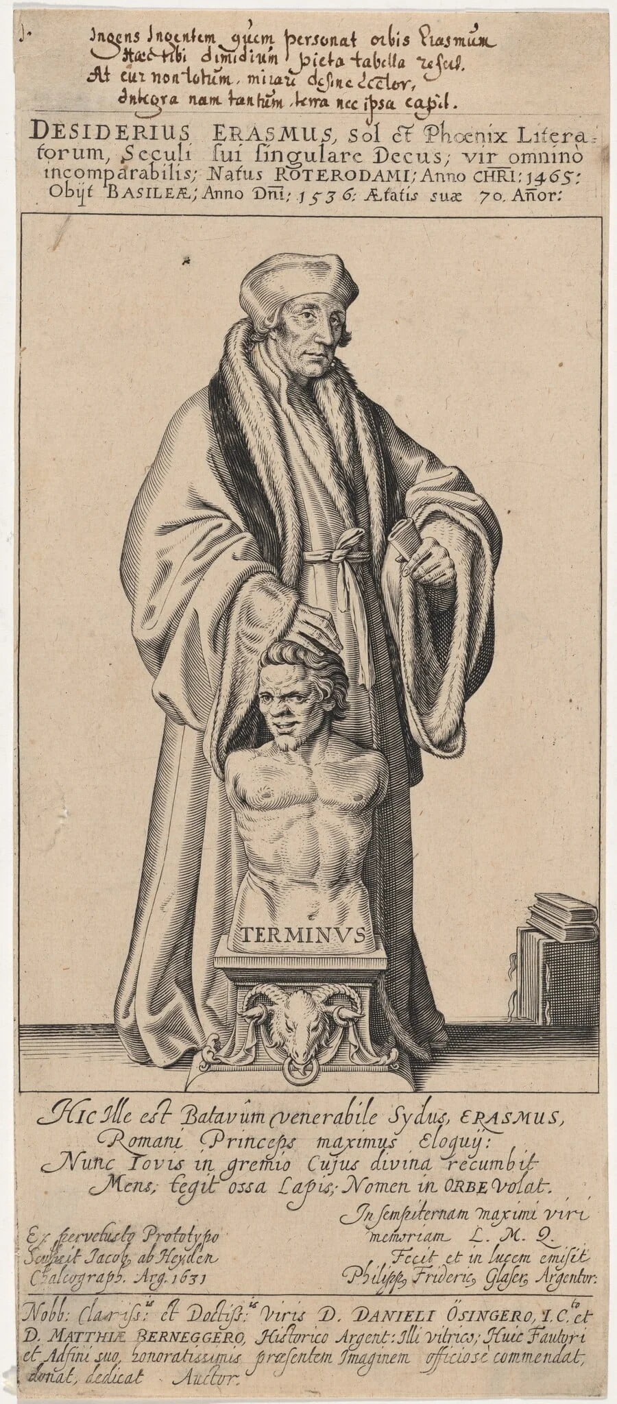 Desiderius Erasmus Rotterdam, by Jacob van der Heyden, ink, 1631