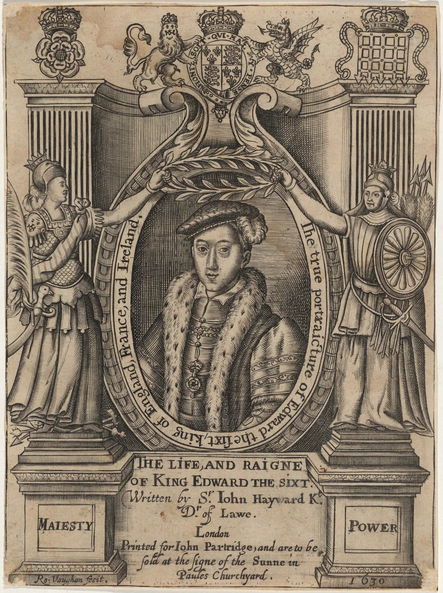 Title Plate to John Hayward, Life and Reigne of King Edward the Sixth, by Robert Vaughan, ink, 1630