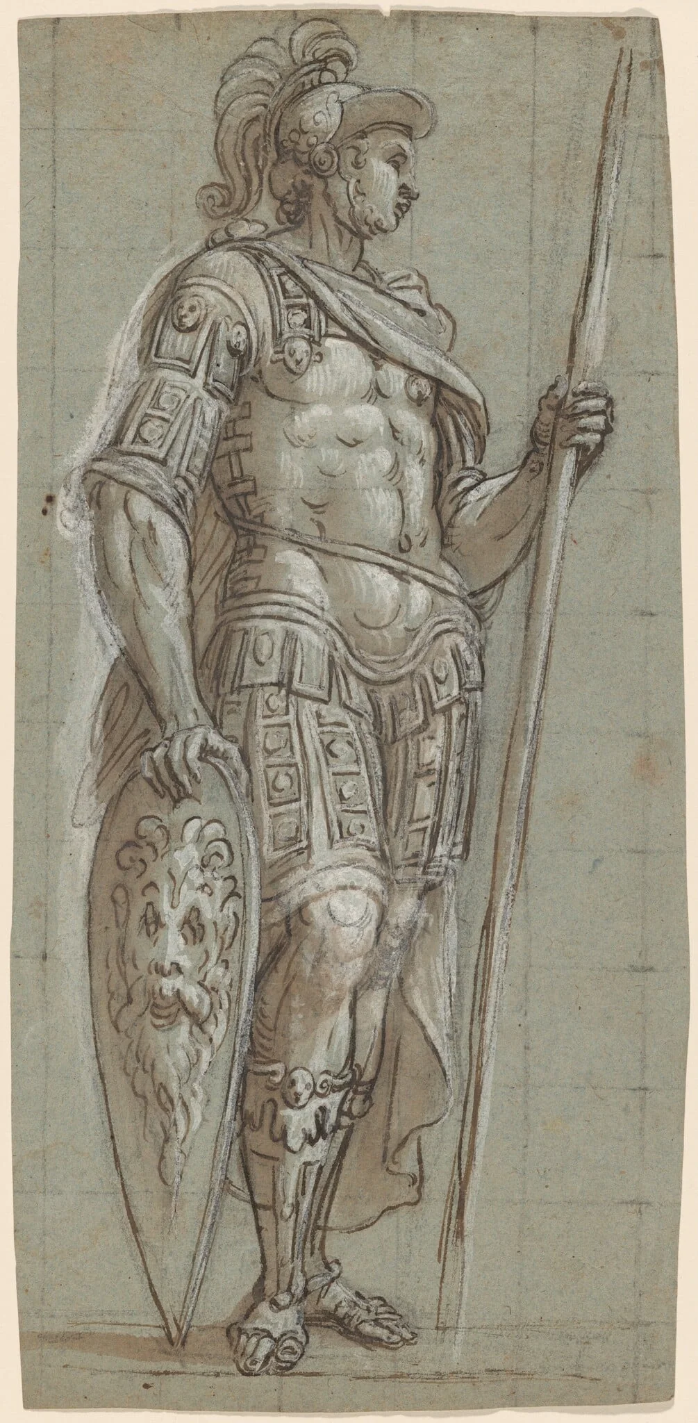 A Soldier in Ancient Roman Costume with Pike and Shield